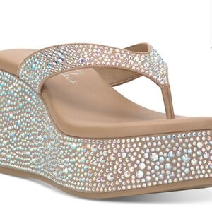 Wild Pair Tan Rhinestone Wedge Sandals